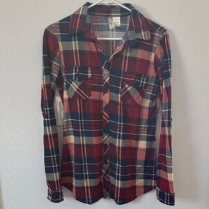 Women's Plaid Polyester Button-Up Shirt Sz S